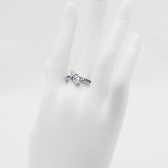 Genuine Sapphire and Diamond Love Knot Ring in 925 Sterling Silver - Picture 6 of 6